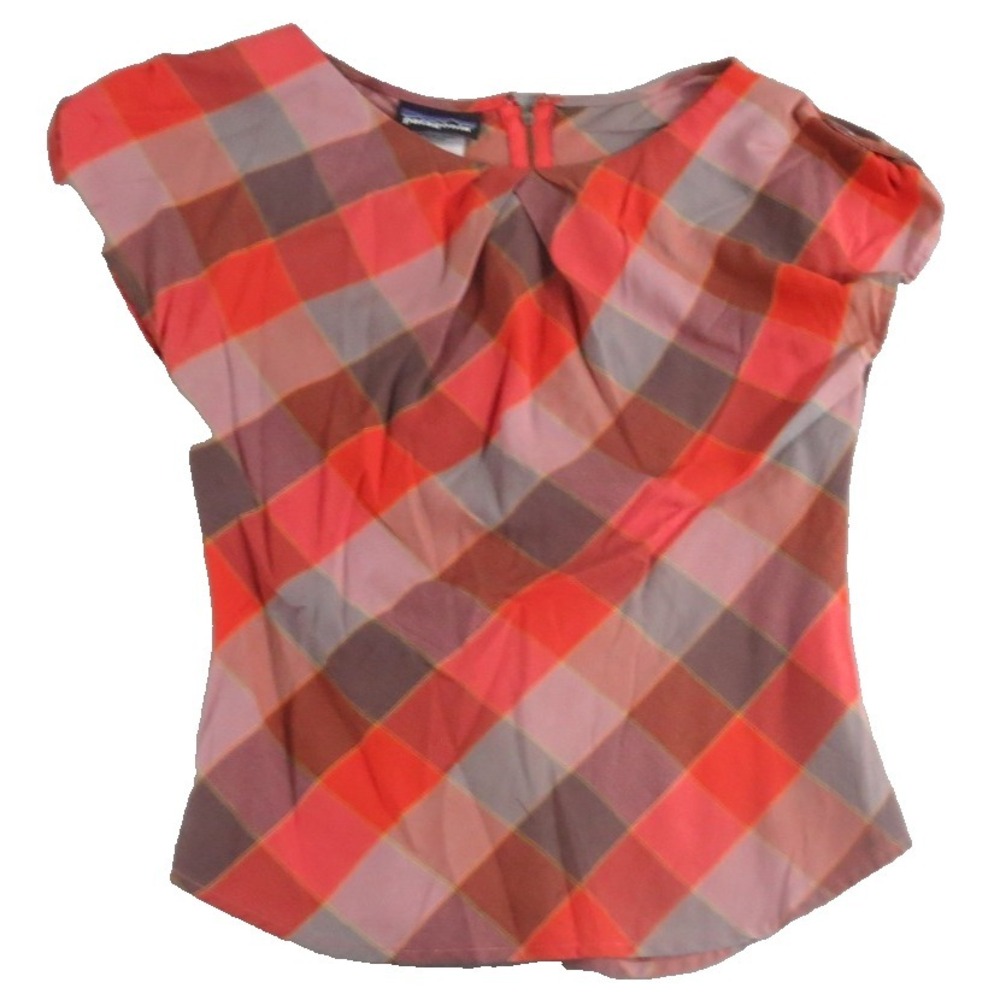 Patagonia San Benito Top Women 4 Plaid Short Sleeve Cap Back Zipper Blouse Shirt